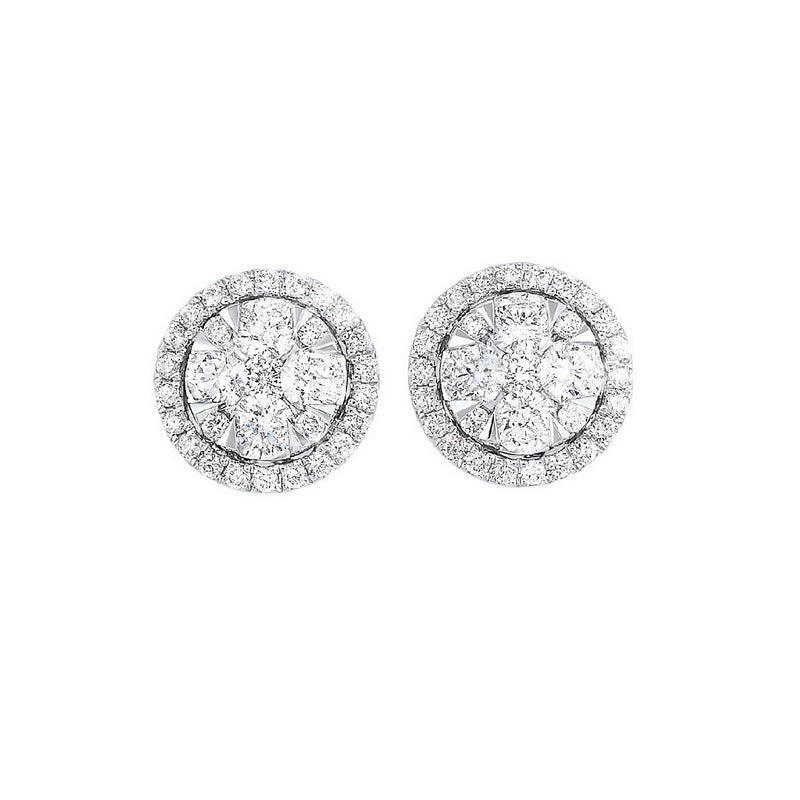 diamond round halo cluster stud earrings in 14k white gold (1/2 ctw)