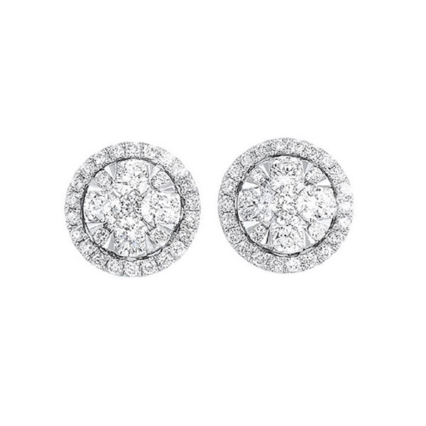 diamond round halo cluster stud earrings in 14k white gold (1/2 ctw)