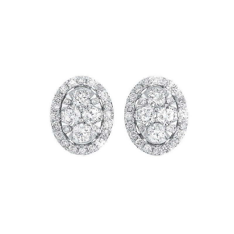 diamond round halo cluster stud earrings in 14k white gold (1/2 ctw)