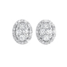 diamond oval halo cluster stud earrings in 14k white gold (3/4 ctw)