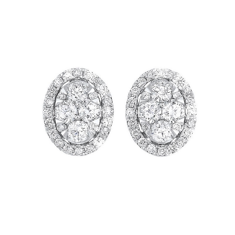 diamond oval halo cluster stud earrings in 14k white gold (3/4 ctw)