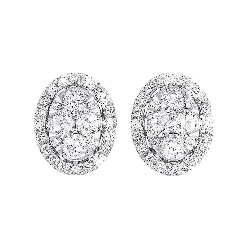 diamond oval halo cluster stud earrings in 14k white gold (1 ctw)