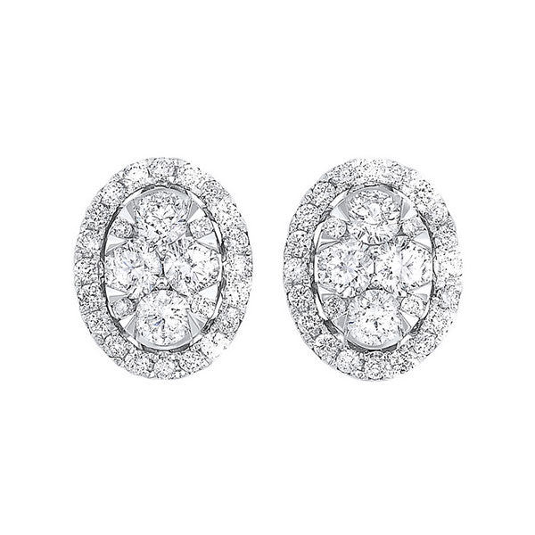 diamond oval halo cluster stud earrings in 14k white gold (1 ctw)