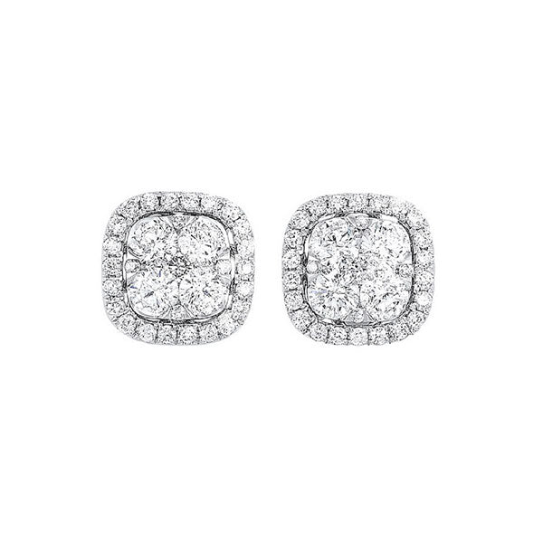 diamond cushion halo cluster stud earrings in 14k white gold (1/2 ctw)