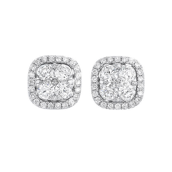 diamond cushion halo cluster stud earrings in 14k white gold (1 ctw)