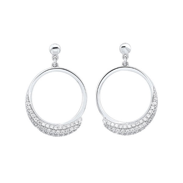 pave eternity circle hoop cz stud earrings in sterling silver