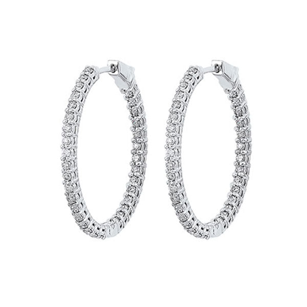 diamond inside out round 14k white gold hoop earrings (1 ctw)