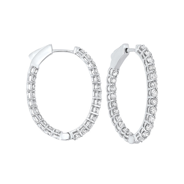 diamond inside out round 14k white gold hoop earrings (2 ctw)