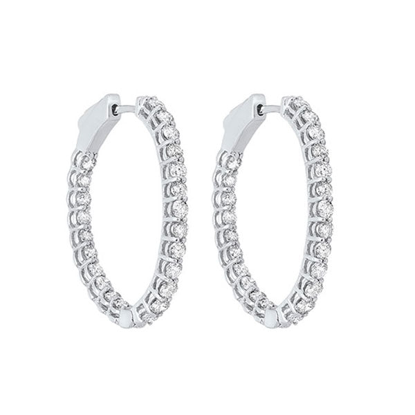 diamond inside out round 14k white gold hoop earrings (2 ctw)