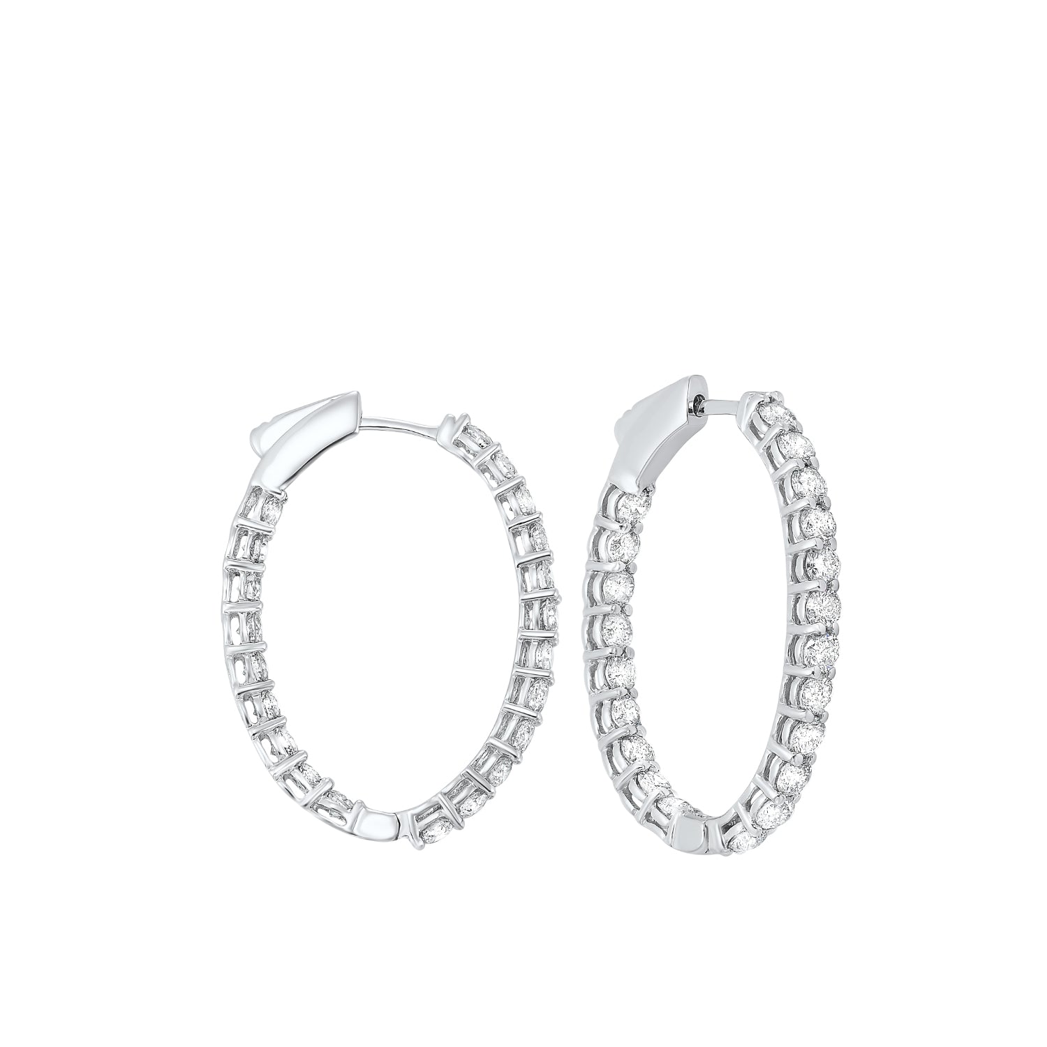 diamond inside out round 14k white gold hoop earrings (3 ctw)