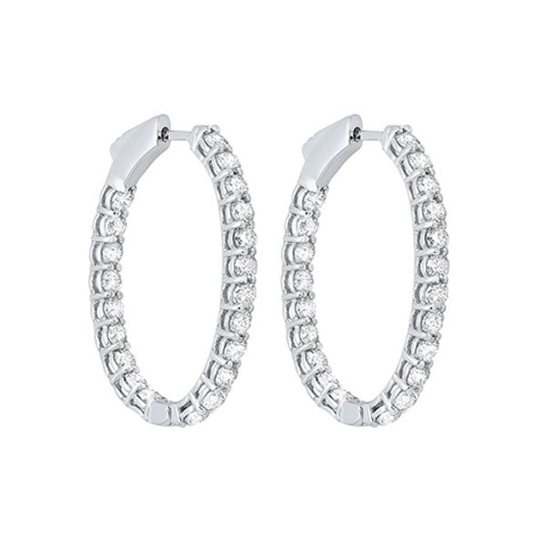 diamond inside out round 14k white gold hoop earrings (3 ctw)