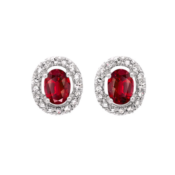 diamond halo and ruby prong set earrings in 10k white gold (1/100 ct. tw.)