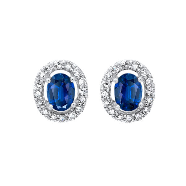 diamond halo and sapphire prong set earrings in 10k white gold (1/100 ct. tw.)