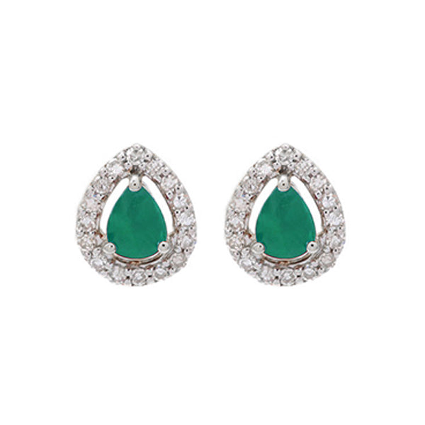 diamond halo and emerald prong set earrings in 10k white gold (1/250 ct. tw.)