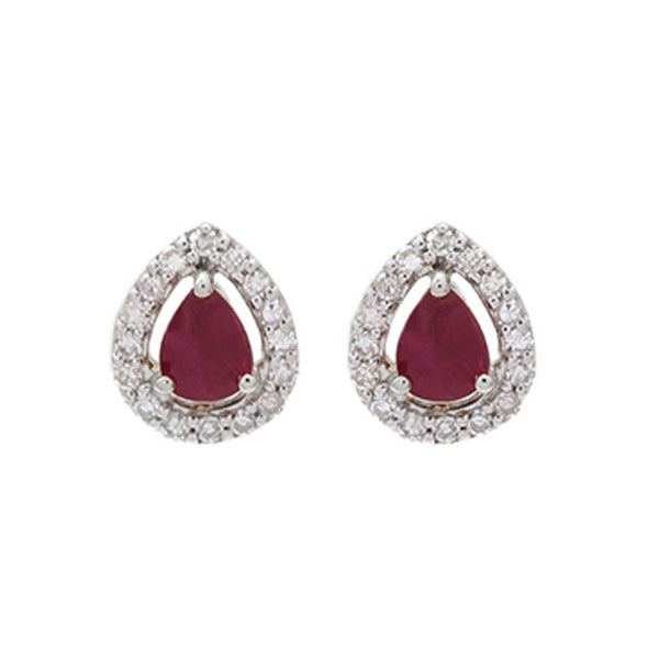 diamond halo and ruby prong set earrings in 10k white gold (1/250 ct. tw.)