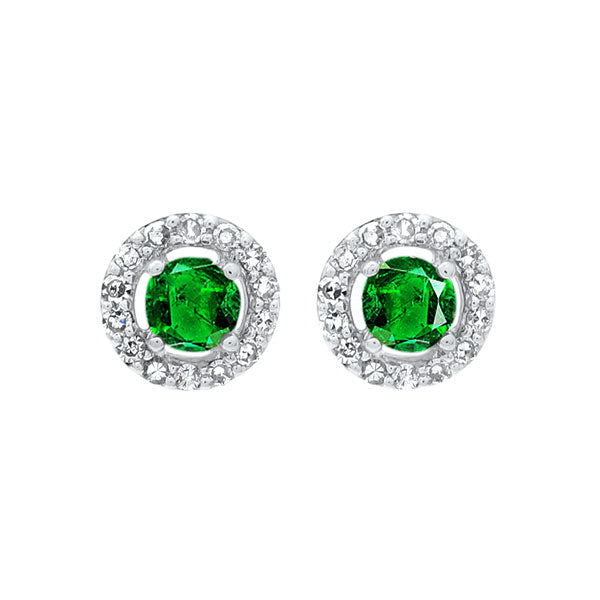 diamond halo and emerald prong set earrings in 10k white gold (2/250 ct. tw.)