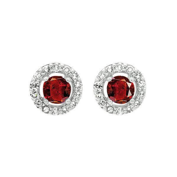 diamond halo and ruby prong set earrings in 10k white gold (2/250 ct. tw.)