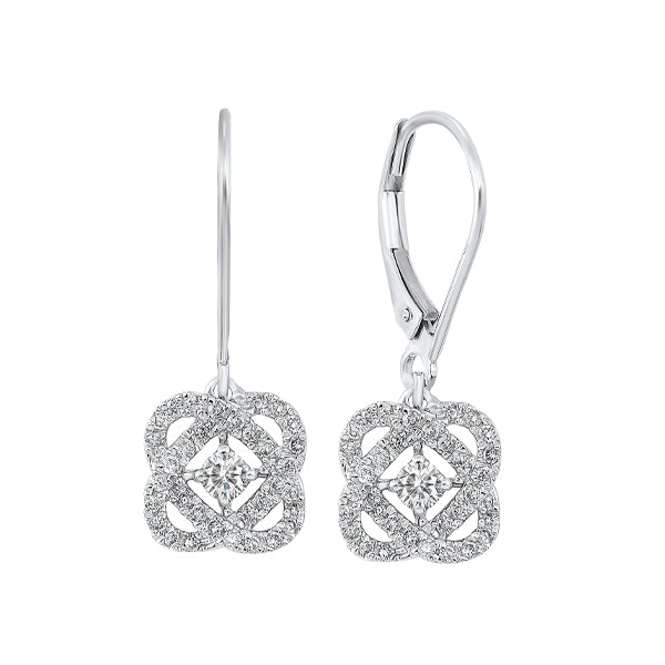 diamond infinity love heart knot dangle earrings in 14k white gold (1/4ctw)