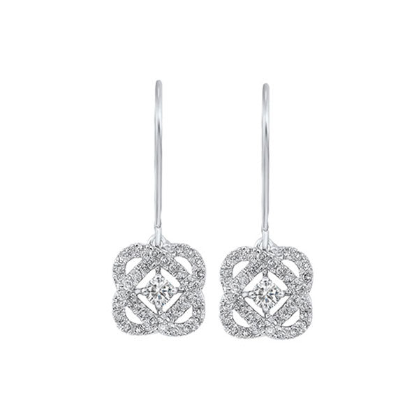 diamond infinity love heart knot dangle earrings in 14k white gold (1/4ctw)