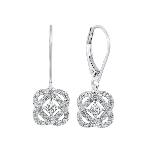 diamond infinity love heart knot dangle earrings in sterling silver (1/4ctw)