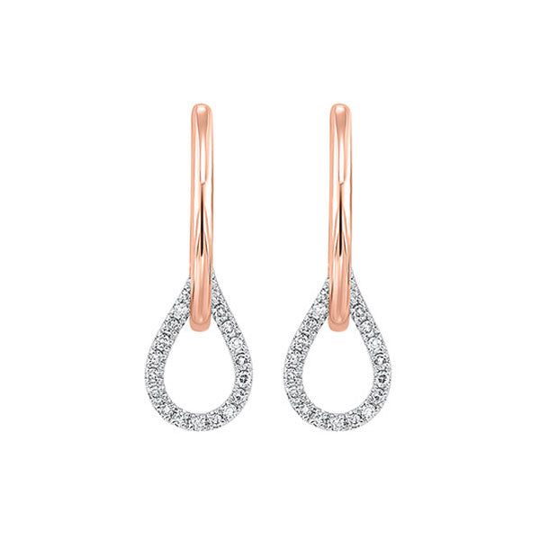 diamond teardrop dangle earrings in 14k two-tone gold (1/10ctw)