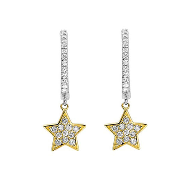 diamond star drop earrings in two-tone 14k gold (1/4 ct. tw.)