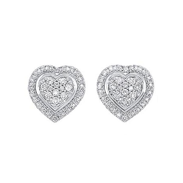 diamond halo heart cluster stud earrings in sterling silver (1/5ctw)