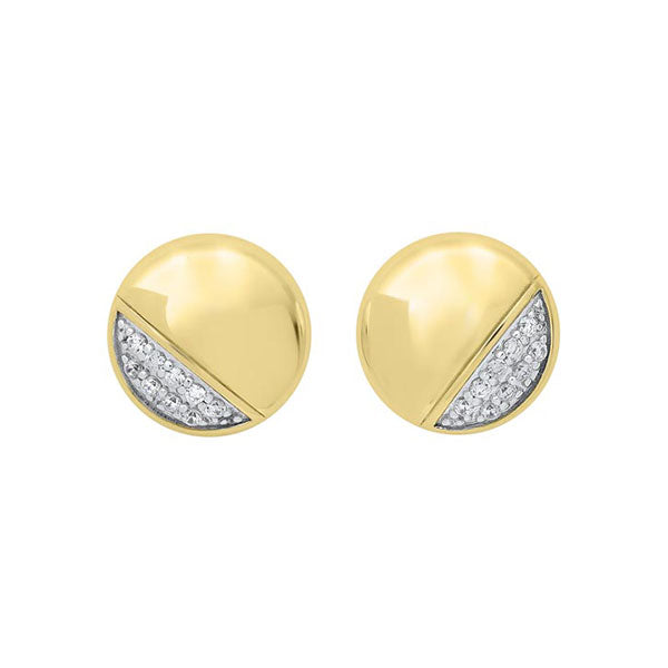 diamond button asymmetrical stud earrings in 10k yellow gold (1/6ctw)