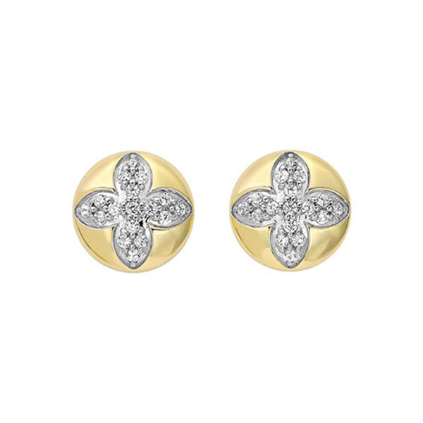 diamond medallion flower button stud earrings in yellow gold (1/4ctw)