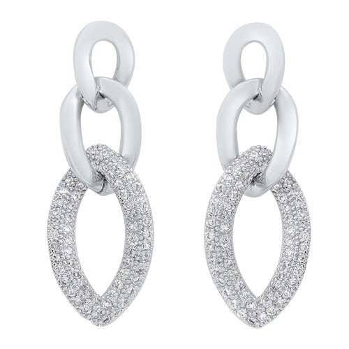 triple chain dangle cz earrings in sterling silver