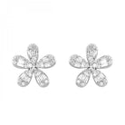 10K White Gold Flower Earrings with Baguette and Round Diamonds