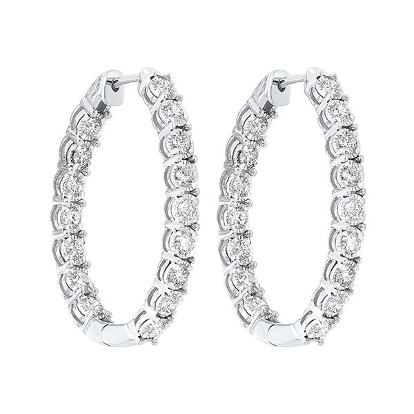 diamond inside out starburst oval hoop earrings in 14k white gold (3/4 ctw)