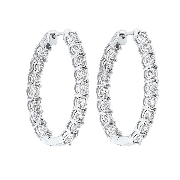 diamond starburst inside out oval hoop earrings in 14k white gold (1/2 ctw)