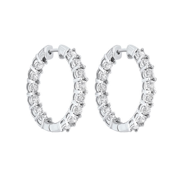 diamond inside out chunky round hoop earrings in 14k white gold (3/4 ctw)