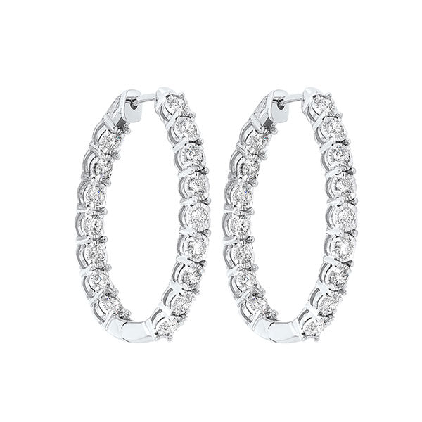 diamond starburst inside out oval hoop earrings in 14k white gold (3 ctw)