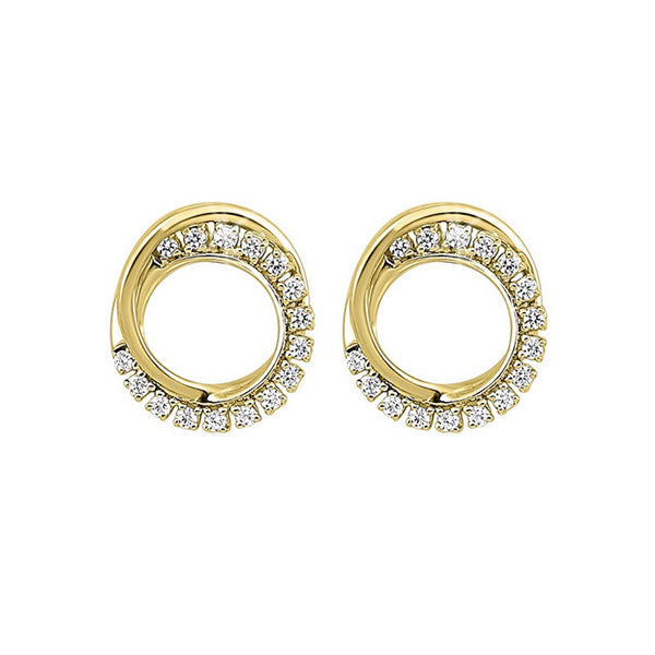 10kt yellow gold & diamond studded fashion earrings   - 1/6 ctw