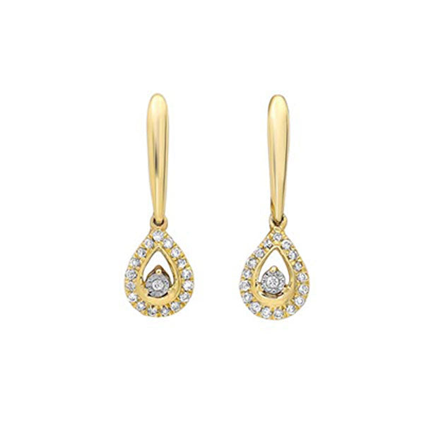 diamond teardrop halo dangle earrings in 14k yellow gold (1/10ctw)