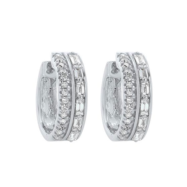 diamond double row chunky hoop earrings in 14k white gold (3/8ctw)