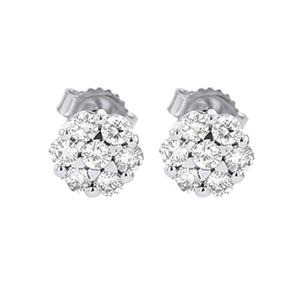 diamond cluster earrings in 14k white gold (3/4 ctw)