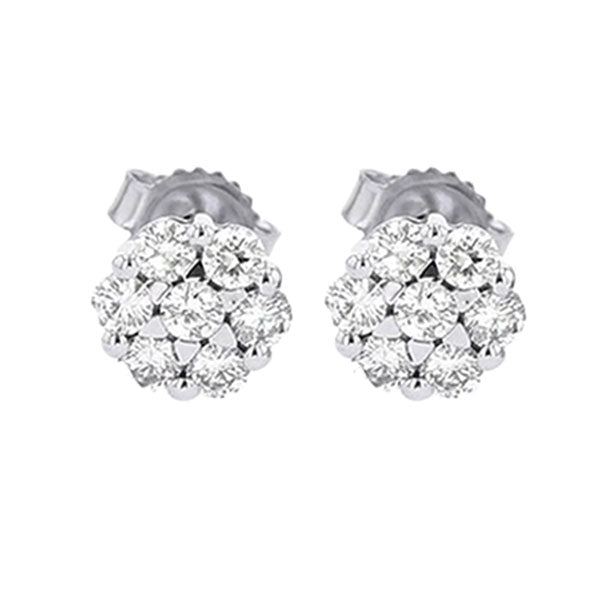 diamond cluster earrings in 14k white gold (1 ctw)