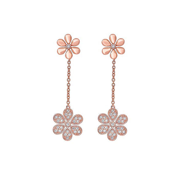 diamond double daisy flower dangle earrings in gold (1/4 ctw)