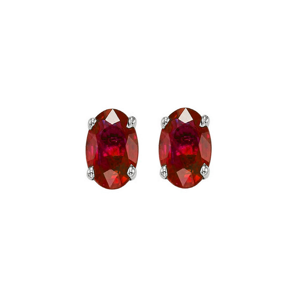 oval prong set ruby stud earrings in 14k white gold