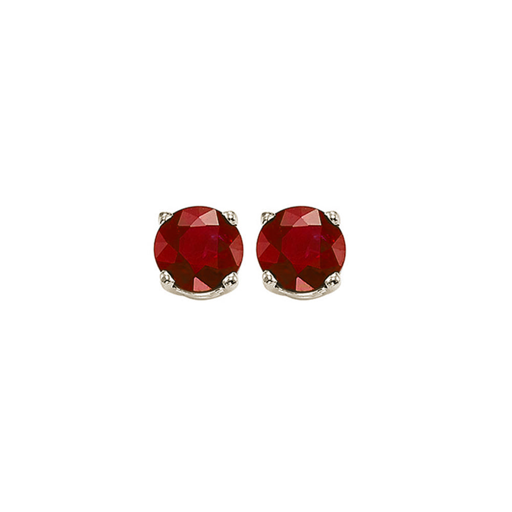 four prong ruby studs in 14k white gold (5 mm)