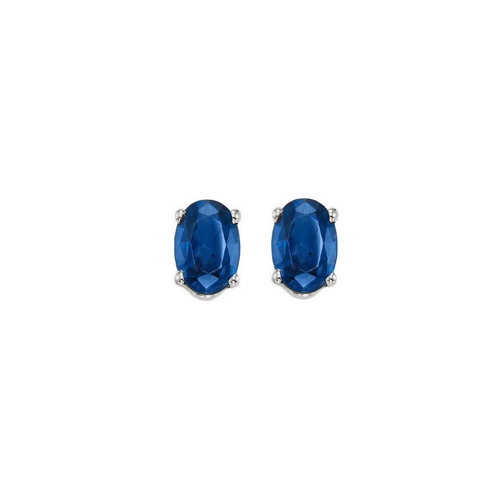 oval prong set sapphire stud earrings in 14k white gold