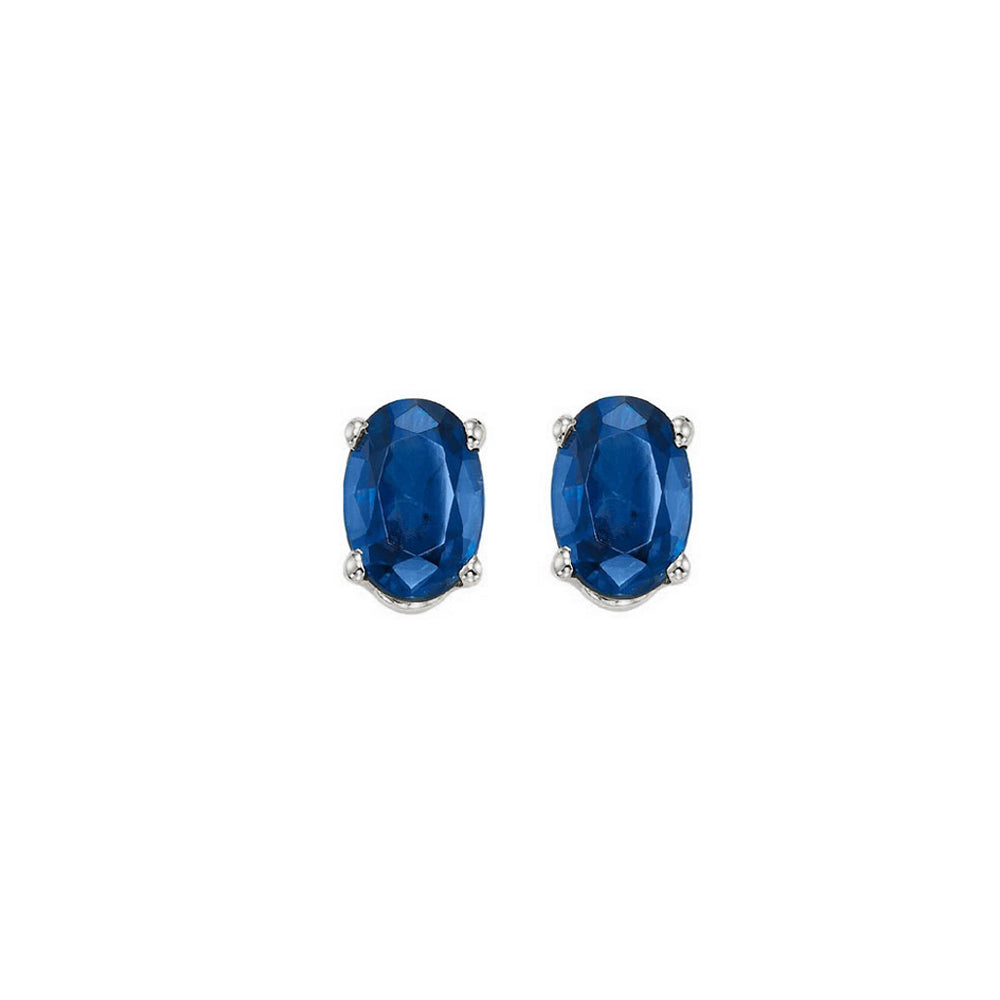 oval prong set sapphire stud earrings in 14k white gold