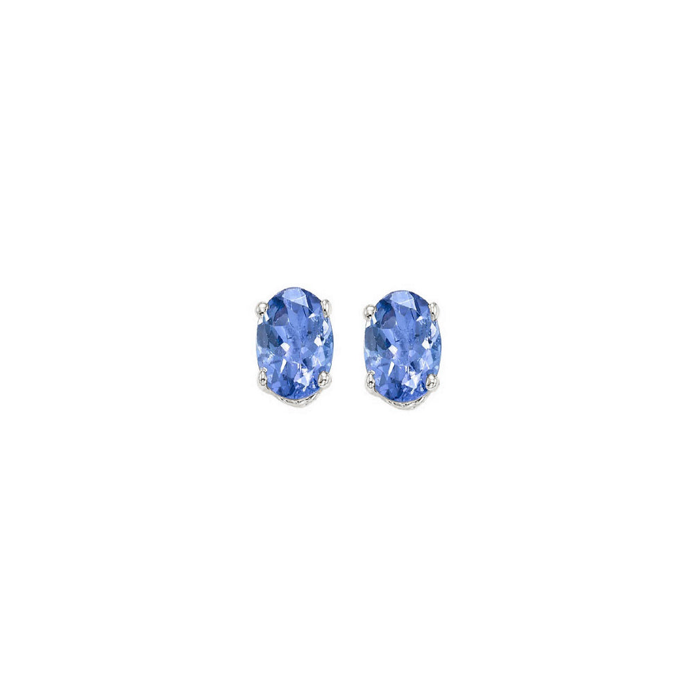 oval prong set tanzanite stud earrings in 14k white gold