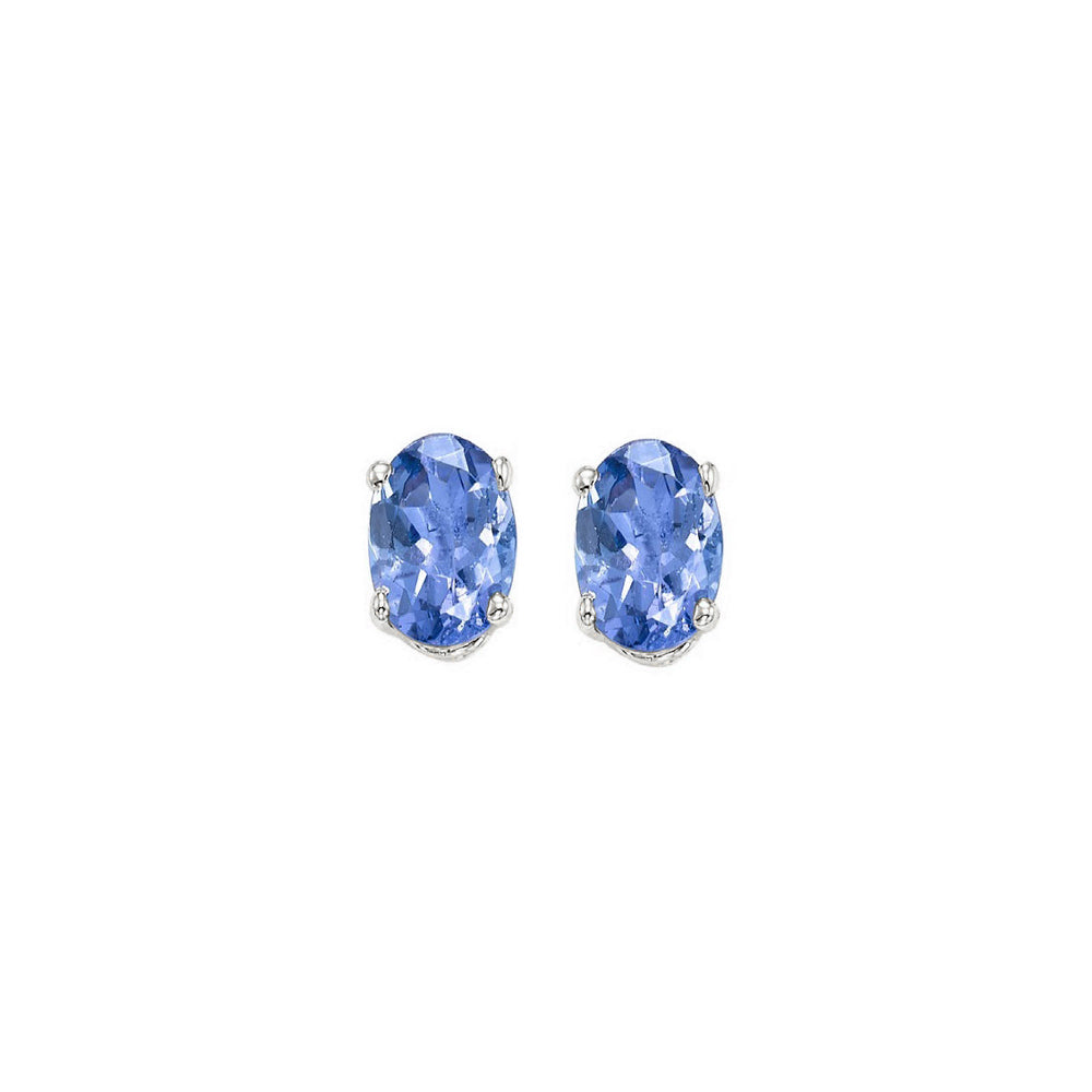 oval prong set tanzanite stud earrings in 14k white gold