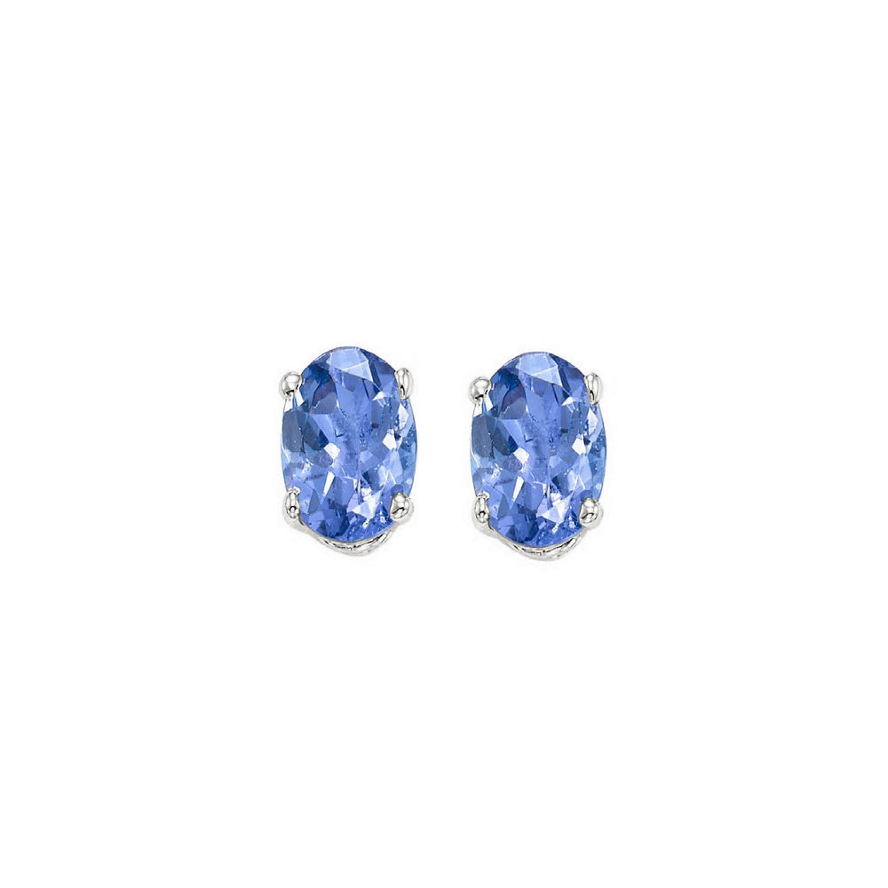 oval prong set tanzanite stud earrings in 14k white gold