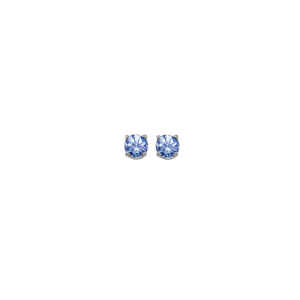 four prong tanzanite studs in 14k white gold (3 mm)