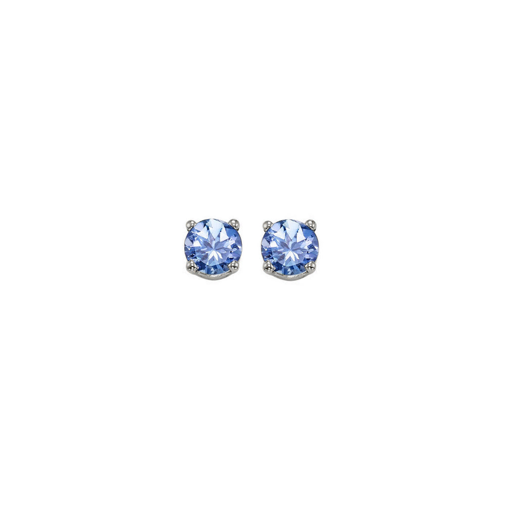 round prong set tanzanite stud earrings in 14k white gold